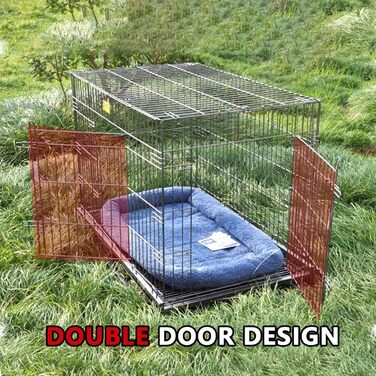 Клітка для собак великих порід, переноска для собак, дорожній вольєр з колесами та 2 дверцятами, велика переноска для тварин, металева клітка для собак