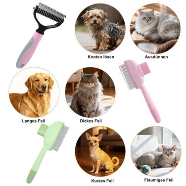 Набір з 3 шт. щіток для собак та котів: рукавичка для видалення шерсті, гребінець для підшерстя. Підходить для довгошерстих та короткошерстих тварин. Рожевий колір