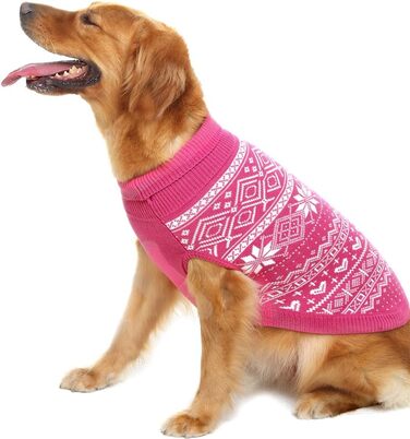 Пуловер для собак HOMIMP Argyle - теплий зимовий одяг для цуценят та дорослих собак. М'який теплий халат для дівчаток та хлопчиків. Халат для собак маленьких, середніх та великих порід. Червоний колір (M, рожевий)