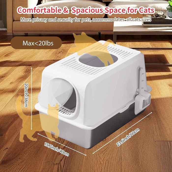 Набір для туалету котів з нержавіючої сталі з кришкою, великий, для великих котів, з совочком та килимком (білий)