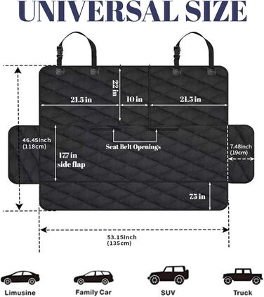 Накладка на сидіння авто для собак, 135x120 см, водонепроникна, з кріпленням, універсальна