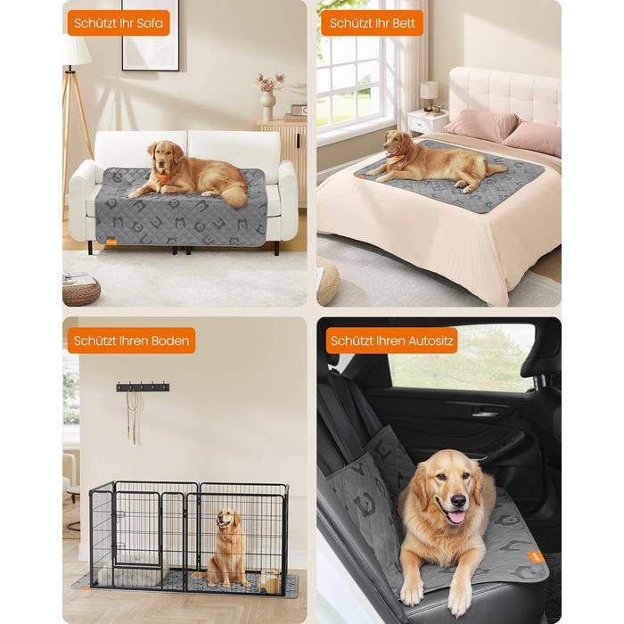 Водонепроникний килимок для собак Feandrea, 135 x 76 см, захист для авто/дивану, машинне прання, антиковзаюча підкладка, стеганий дизайн, сірий (PPB024GD01)