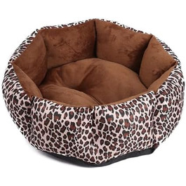 Кругле ліжко для собак та котів, плюшеве, з матеріалу PP бавовна, коричневий леопард (L)
