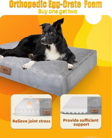 Ортопедичне ліжко для собак Sytopia, великих порід, 107x76x10 см, сіре. Знімна водонепроникна наволочка, антиковзаюча підкладка, міцна матрацна поверхня.