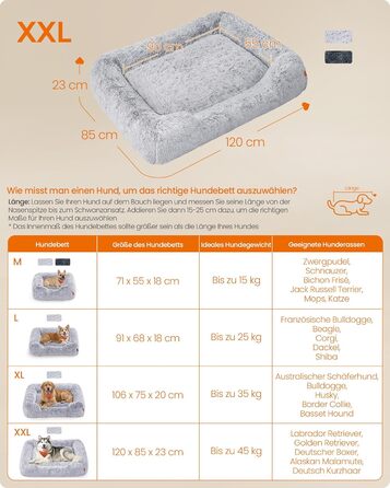 Feandrea Крісло-ліжко для собак, велике, 120 x 85 x 23 см, кошик для собак, м'яке ущільнення, собаче ліжко, підняті бортики, знімний та пральний чохол, нековзне, Ombré сірий PGW274GA01 XXL
