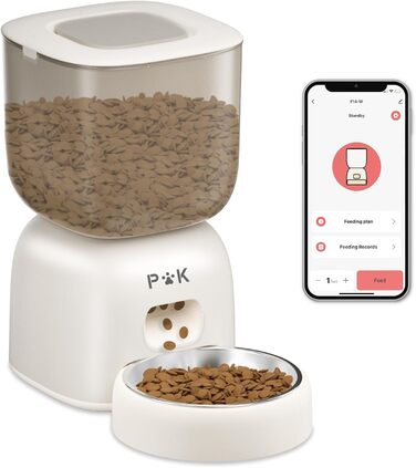Автоматична годівниця для котів PUPPY KITTY з Wi-Fi, додатком, 2,4G, нержавіюча чаша, 10 порцій, легке очищення, запис голосу, біла