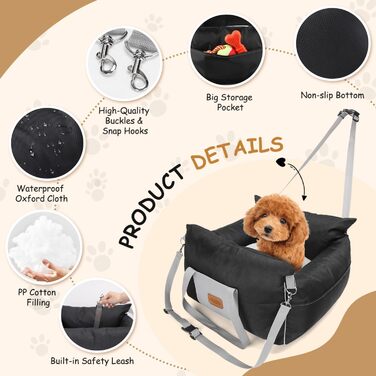 Автокрісло для собак Nobleza: зручне та миється, з кишеньками та двостороннім матрацом, L58x56x33 см, Oxford, на всі сезони