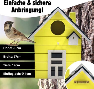 Пташник Vogelhaus No.64 для малих птахів (мезені, зяблики, чижики) - для дому та саду, різні кольори (темний жовтий)