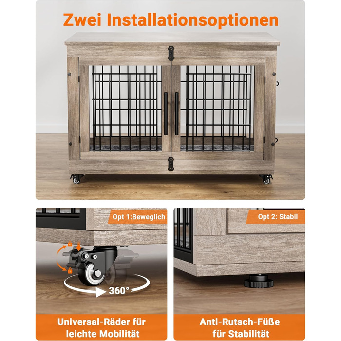 Кіяпал Будка для собак у дім з подушкою, сучасна будка для собак середніх та великих порід до 32 кг, 98x64x68 см, сіра