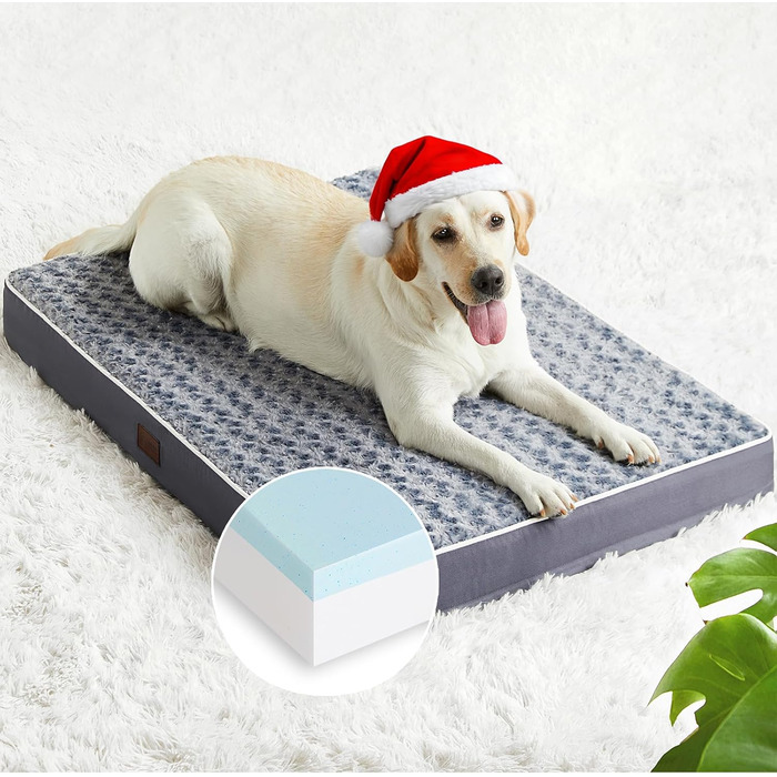 Велике ортопедичне ліжко для собак з Memory Foam, водовідштовхувальна підстилка з знімним покриттям та антиковзною основою. Доступні кольори: блакитний, білий. Розміри: L (36'x24'x3.5'), XXXL (50'x36'x3.5')