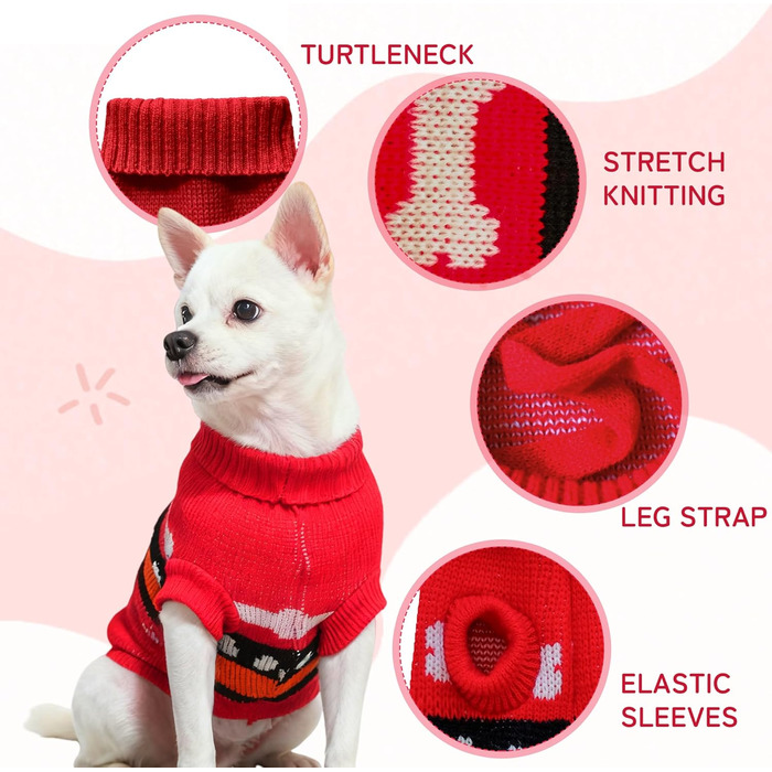 Світер для собак, рогатий, теплий, м'який, для відпочинку, коти, зимовий одяг для цуценят, теплий в'язаний одяг для маленьких собак та котів, з малюнком кісток, розмір S 10