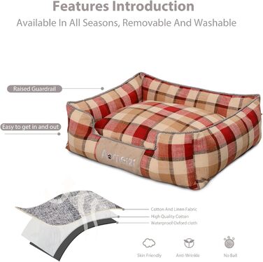 Ортопедичне ліжко для собак PETCUTE, середнього та великого розміру, знімний та миючий чохол, антиковзаюча поверхня, м'яке та комфортне, класичне, червоне