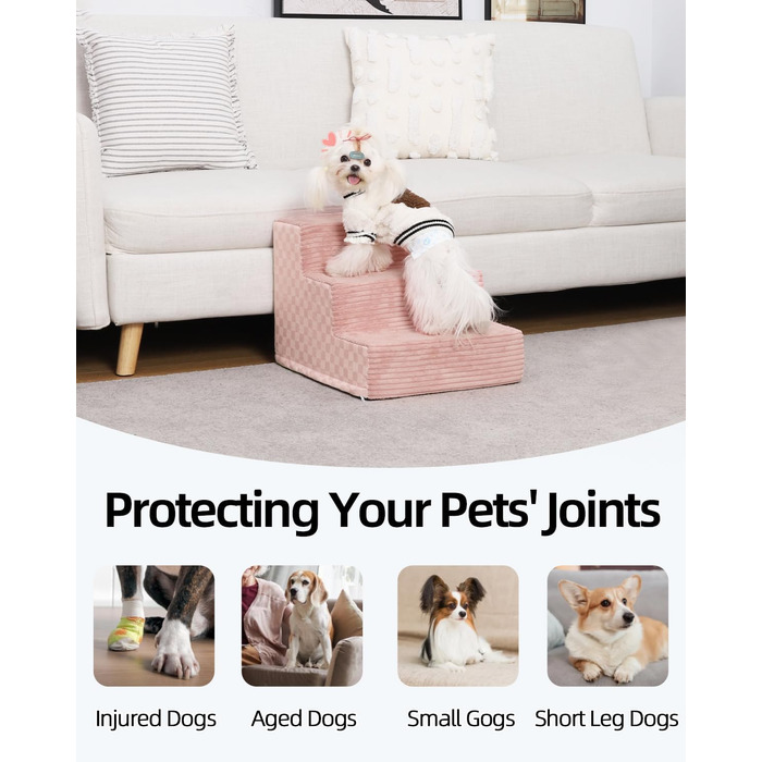 Сходинки для собак Vfrog: 4-ступеневі, 44.5 см, з високощільним пінополіуретаном, для собак та котів