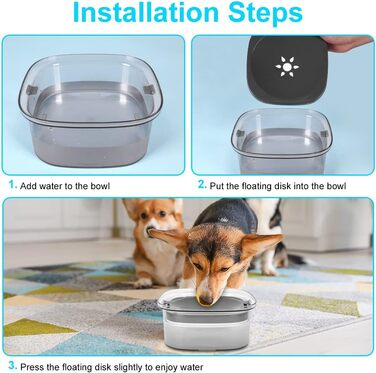 Миска для води для собак, 2 л, повільна годівниця, миска-поїльник без облизування, водонепроникна, для подорожей, прозора