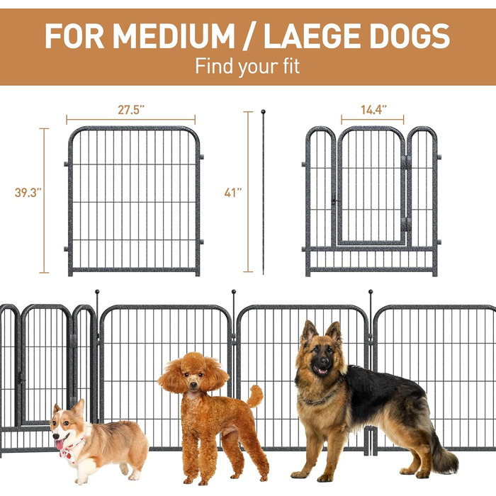 Металевий вольєр для собак Petorldog з 16 панелей, 101,6 см, для великих, середніх та маленьких собак, для дому та вулиці, ідеально для кемпінгу, двору та автодому
