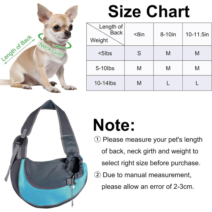 Тканинна переноска для собак, сумка для маленьких собак, переноска для тварин, дихаюча, регульована, переноска для собак і котів до 6 кг, ідеальна для відпочинку на природі (небесно-блакитна)