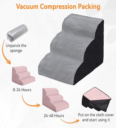 Сходинка для собак Fellie: портативна, 2-ступенева, знімний чохол, для маленьких собак та котів, сіра