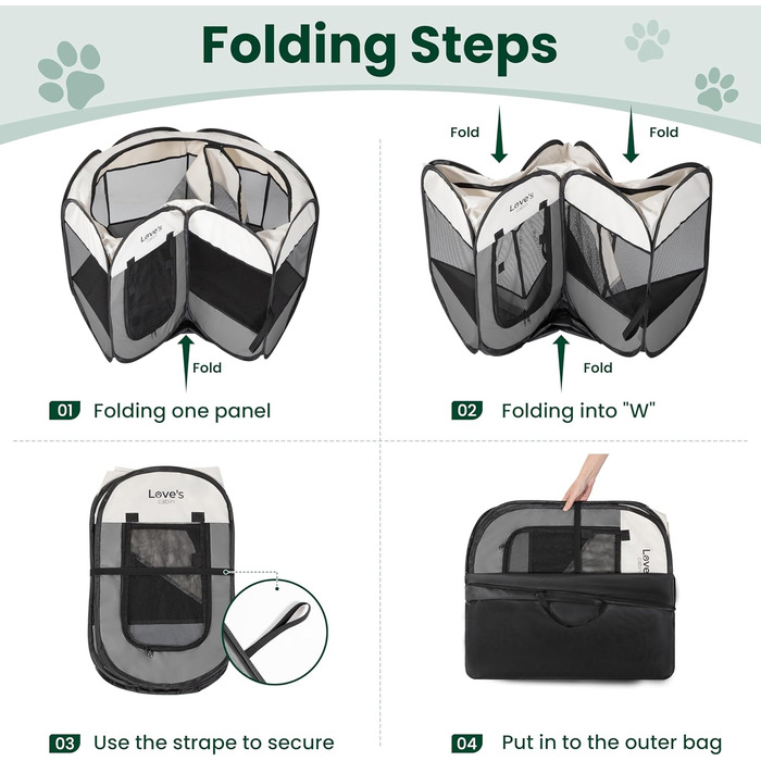 Переносний вольєр-ігровий майданчик для собак та котів Love's Cabin, сірий. Складаний, з сумкою для перенесення, знімний верх з блискавкою.