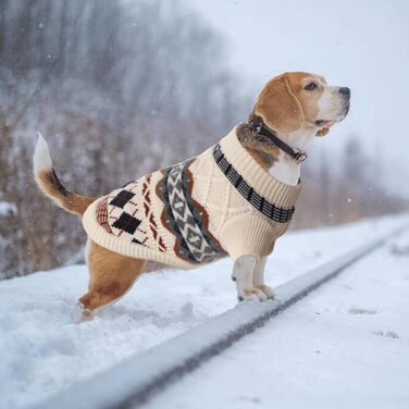 Теплий зимовий пуловер для собак маленьких порід, пуловер з отвором для нашийника, в'язаний пуловер для собак, пуловер для собак у стилі бохо, бежевий, розмір M