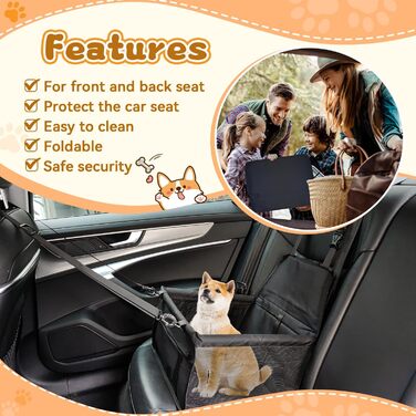 Автомобільний лежак для собак, чорний, 40x32x24 см, Oxford, дихаючий, знімний, для собак та котів