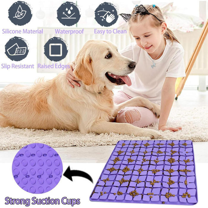 Силіконова килимок-ніштяк для великих собак, повільне годування, стимулює природний пошук їжі, зменшує стрес, інтерактивна іграшка для годування, іграшка для собак всіх порід, фіолетовий колір