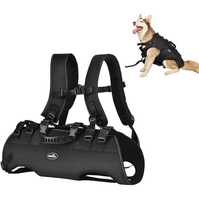 Сумка-переноска та повідковий ремінь для собак, Wakytu, для маленьких собак (4-8 кг), чорний, регульовані, дихаючі ремені
