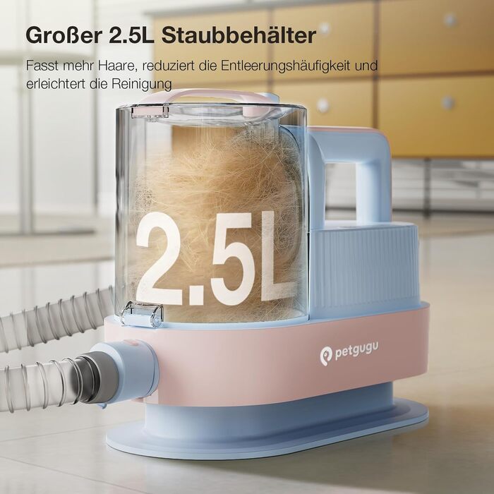 Набір для догляду за тваринами 7-в-1: Шерстьомашина, пилосос для шерсті та фен для собак та котів. Потужність 11000Pa, об'єм контейнера 2.5L, 3 режими потужності та температури. Тиха робота. Колір: блакитний.