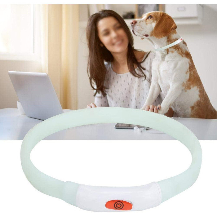 LED нашийник для собак Cikonielf USB, перезаряджається, світлодіодний, регульований, безпечний для котів та маленьких собак (білий)