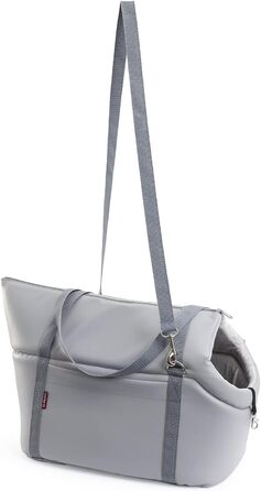 Сумка-переноска для собак та котів | Шкіряна сумка-переноска з гумкою та карабіном | до 15 кг | Шкіра | Розмір L | Сірий колір (42 x 29 x 33 см)