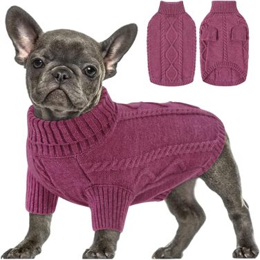 Світер для собак Queenore: теплий, стильний, з в'язаним візерунком для дрібних порід (такса, французький бульдог, чихуахуа, коргі, коти). Розмір S, колір слива.