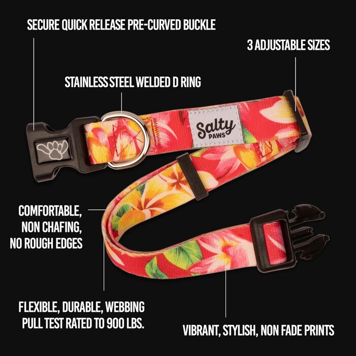 Нашийник для собак Shaka's Salty Paws Coral Camo, регульований, для хлопчиків і дівчаток, розмір S/M/L, до 11,3 кг