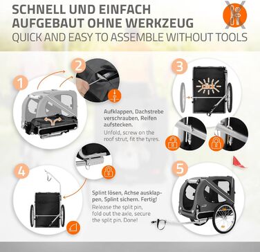 Фаркоп-причіп для велосипеда Hauki 2-в-1: для собак та дітей, сірий, 130x72x90 см, до 40 кг, з відбивачами, мотузкою та прапорцем