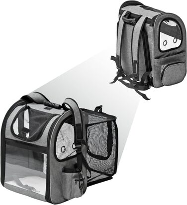 Рюкзак для собак та котів Fudajo, 32x27x40 см, до 6 кг, чорно-сірий, розкладний, для подорожей