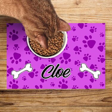 Підкладка під миску з іменем для домашніх тварин | Килимок для собак та котів | 45 x 75 см | Гумова підкладка 4 мм | Мотив домашнього улюбленця | Eat Sleep Walkies