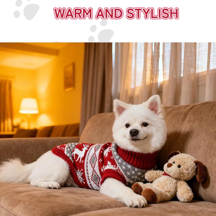 В'язаний собачий светр з коміром-стійкою, теплий та м'який, для відпочинку, котів та собак, зимовий одяг для собак, м'який в'язаний светр з новорічним оленем, розмір L 14