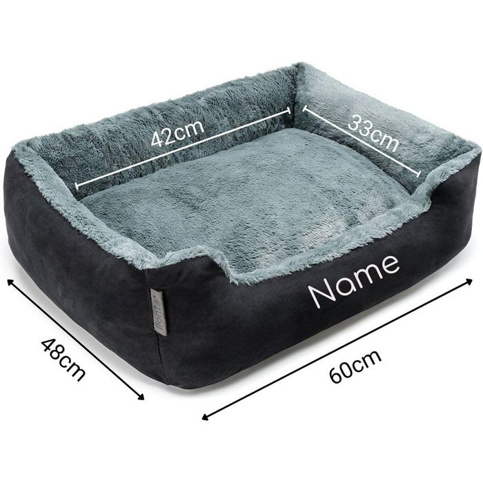 Килимок для собак Lionto з двостороннім подушками та неслизьким дном, міцний лежак для домашніх тварин з глибоким входом для собак та котів будь-якого віку, 50x37 см, м'який лежак для собак, (Д 60 x Ш 48 x В 18 см (з нанесенням імені), чорний/сірий)