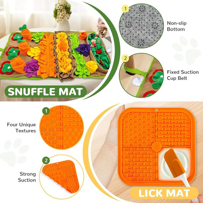 Нюхальна килимок для собак великих порід та силіконовий килимок для ласощів, інтерактивна іграшка-головоломка, щоб зайняти собаку, розвиваюча нюхальна килимок для повільного годування. Розміри: 76,2 x 45,7 см (килимок) + 20,3 x 20,3 см (силіконовий килимо