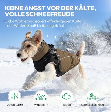 Зимовий теплий одяг для собак - куртка для маленьких собак, водонепроникна, світловідбиваюча, для активного відпочинку, S (обхват грудей 44 см), Колір: Коричневий