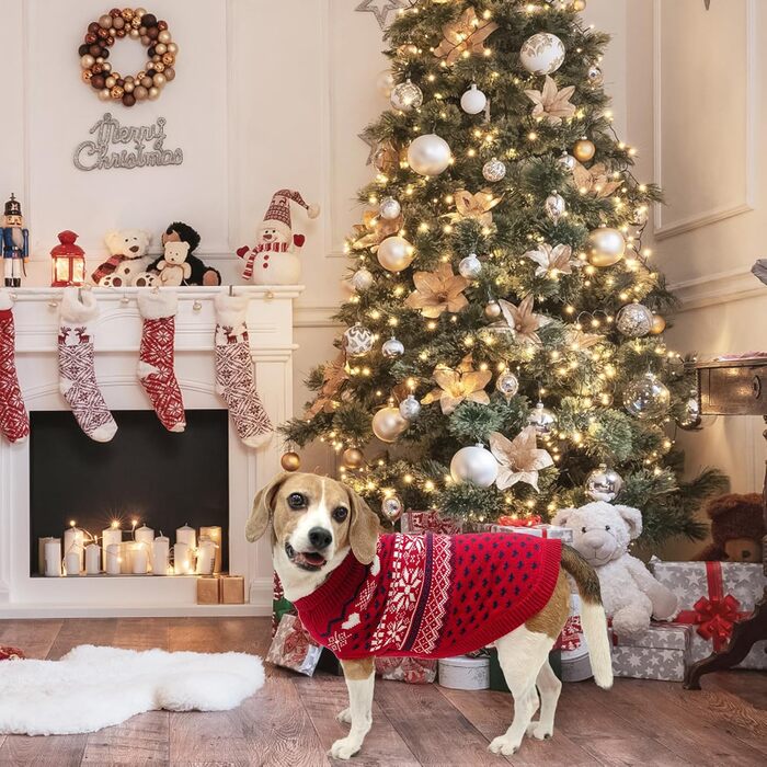 Пуловер для собак SCENEREAL: теплий рогалик для маленьких, середніх та великих собак, ідеальний для зимових свят та відпочинку. Червоний, без шапки, розмір Medium (M).