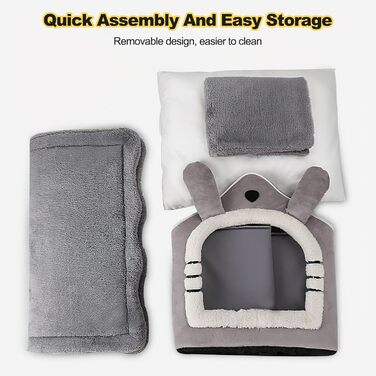 Кіжачий домик Galatée: тепле та затишне ліжко-іглу для котів, з антиковзким дном (M, сірий котик)