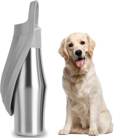 Водяна пляшка для собак на прогулянці 750 мл - не протікає, з нержавіючої сталі, з подвійними стінками, ізольована, сіра