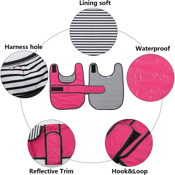 Дощовик для собак Geyecete, рожевий, розмір M (довжина спини 42-45 см), регульований, з відбиваючими елементами