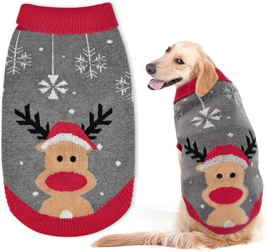 Пуловер для собак Elch Weihnachten: теплий зимовий пуловер з ролетним коміром для маленьких та середніх собак, сірий, XXL