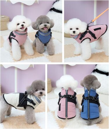 Тепла зимова куртка для собак маленьких порід (Yorkie, Chihuahua) з інтегрованим повідком, без рукавів, L кремового кольору