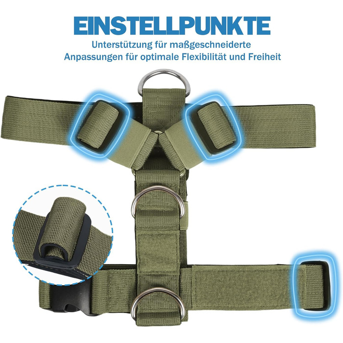 Шлейка для собак FeimaX великих порід, тактична, не тягне, дихаюча, зручна, зелена (L)