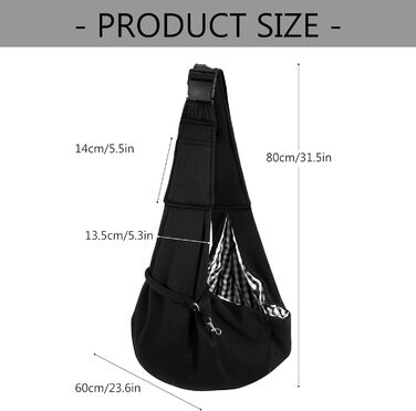 Слінг-переноска для собак та котів, чорний. Регульований плечовий ремінь для прогулянок та активного відпочинку