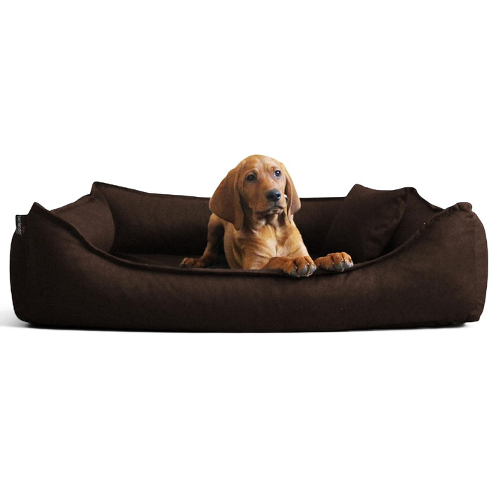 Ортопедичне ліжко для собак Tierlando® Donald, прямокутне, з матрацом з віскоеластомеру, міцний оксфордський поліестер, неслизьке дно | 100x75 см | Колір: коричневий