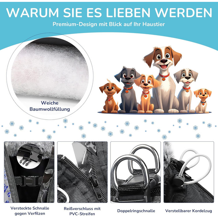 Водонепроникний теплий зимовий одяг для собак ALLSOPETS - куртка з відбиваючими смугами, стильна жилетка для холодної погоди (Blendblau, 3XL)