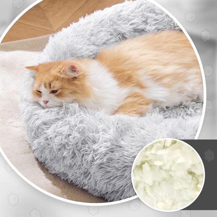 Кругле ліжко для собак та котів, 60 см, машинного прання, нековзне, плюшеве, глибоке, з ортопедичною підтримкою, сіре, 60 x 60 x 20 см