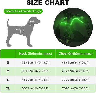 Нашийник для собак Masbri з підсвічуванням, регульований, світловідбиваючий, з ручкою, м'який, світловідбиваючий, для собак середніх та великих порід, чорно-білий, TC3005B, чорно-білий (L, зелений)
